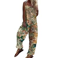 Jumpsuits for Women Casual Loose Summer Rompers Boho Floral Rompers Wide Leg Bib Overall Womens Summer Pants