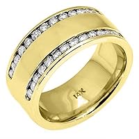 14k Yellow Gold Mens Brilliant Round 2-Row Diamond Ring 1.25 Carats