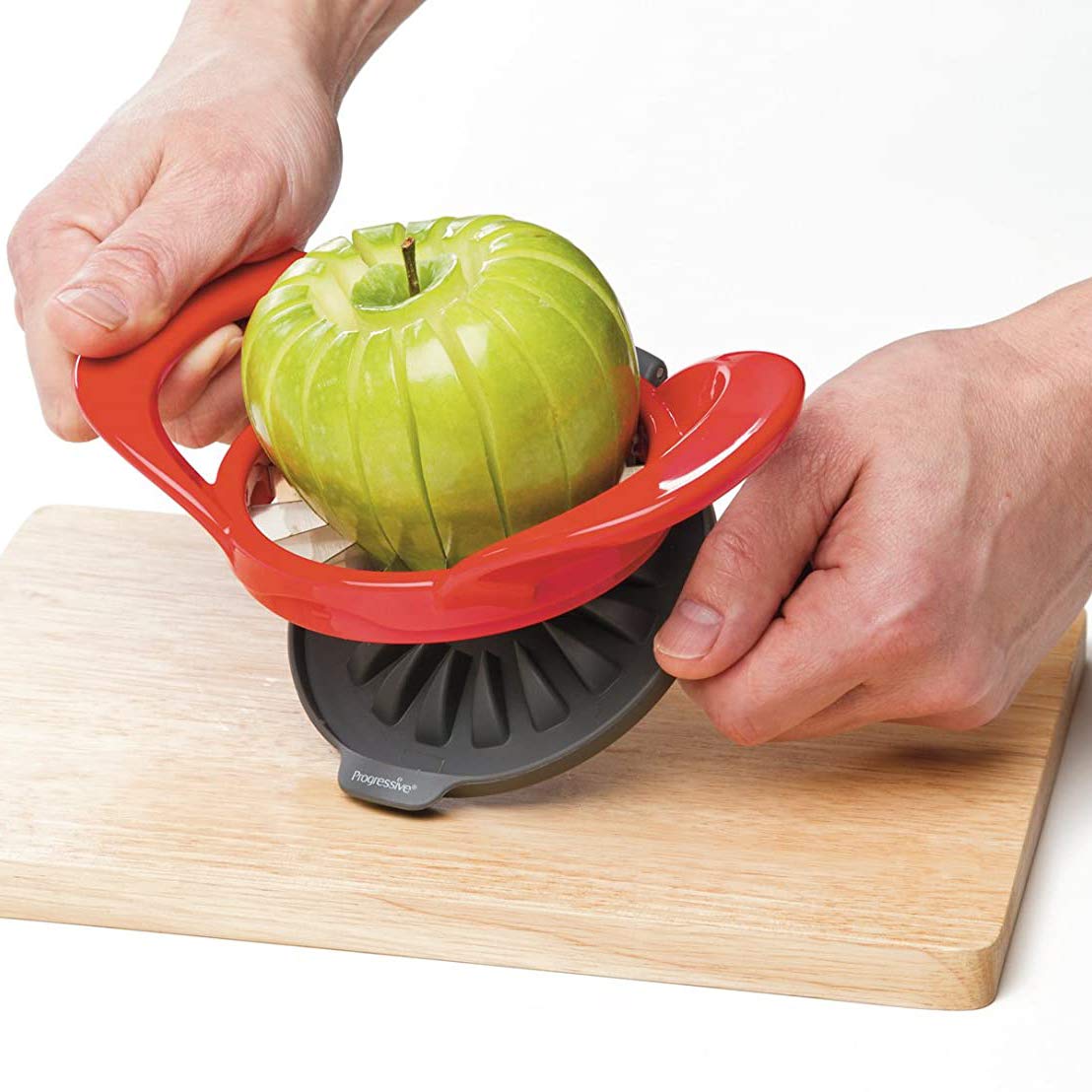 PrepWorks by Progressive Dishwasher Safe 16-Slice Thin Apple Slicer and Corer with Attached Safety Cover