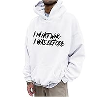 Mens Letter Print Hoodie Not Who I Was Before Hooded Sweatshirt Hipster Graphic Pullover Hoody Relaxed Fit Sweater