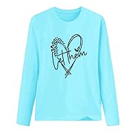 Women Love Her Letter Print Tee Topd Long Sleeve Valentines Day Casual Tshirt Funny Love Heart Crewneck Blouses