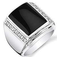 PEORA Men's Genuine Black Onyx Aston Signet Ring 925 Sterling Silver, Large 15x12mm Rectangular Shape Sizes 8 to 13
