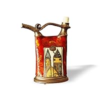 Hand Painted Red Pottery Pitcher - Unique Ceramic Bottle with Old Charm Buildings - Kitchen Decor - Christmas Gift - Home & Living (34 fluid ounces)