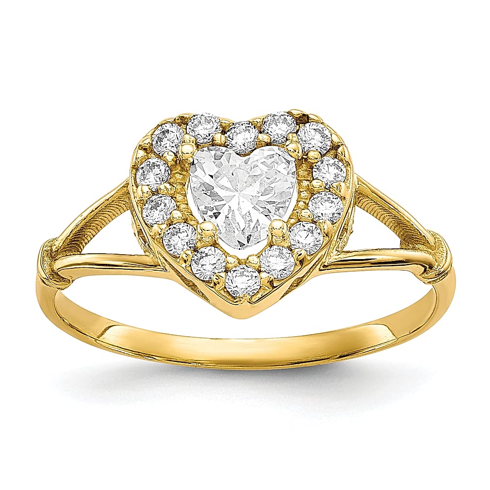 10k Yellow Gold Cubic Zirconia Cz Heart Band Ring Size 7.00 Love Fine Jewelry For Women Gifts For Her