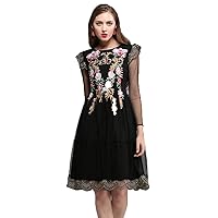 Palace Gold Embroidery Dress 2017 Summer Flower Embroided Black Dresses