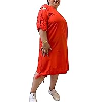 Plus Size Casual Summer Dress,%100 Cotton,Breathable Fabric,Relax and Healthy,Orange, Size-12
