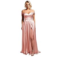 Off The Shoulder Bridesmaid Dress - Satin Evening Party Gown Prom Dress for Women