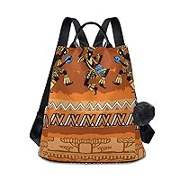 ALAZA African Set?Dancing Aborigines Papuan Backpack Purse with Adjustable Straps