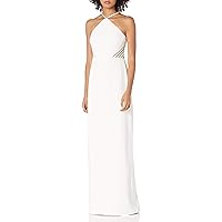 HALSTON Women's Cross Neck Sleeveless Fitted Gown with Back Strip Applique Detail