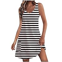 Deals of The Day Womens Casual Sundresses Trendy Striped Print Mini Dress Beach Vacation Short Dresses Sleeveless Loose Tank Dress Vestido Largo Mujer Black