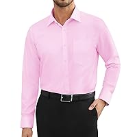 Alimens & Gentle Men's Dress Shirt Formal Business Shirt Long Sleeve Stretch Button Down Shirts for Wedding Pink, 3X-Large