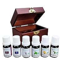 Favorites Sampler Wooden Box of Six 100% Pure Essential Oils for Aromatherapy - Therapeutic Grade - for Use Diffusers