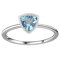 925 Sterling Silver 6 MM Blue Topaz Trillion Women Wedding Ring