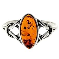 SilverAmber Jewellery - 925 Sterling Silver and Baltic Amber Celtic Knots Designer Ring - 7503