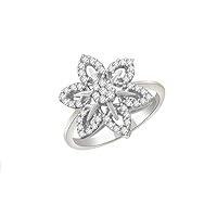 0.49 Cts Round Cut Sim Diamond Flower Wedding Engagement Ring 14KT White Gold PL