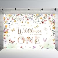 MEHOFOND 7x5ft Wildflower 1st Happy Birthday Backdrop Baby Girl 1St Birthday Decorations Our Little Wildflower is Turning One Photography Background Party Sign Photo Booth Props