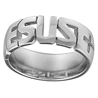 8mm Stainless Steel Jesus Ring Christian Religious Holy Cross Wedding Engagement