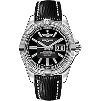 Breitling Galactic 41 Diamond Bezel Steel Watch on Black Calfskin Leather Strap A49350LA/BA07-218X