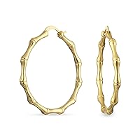 Large Round Fashion Statement Bamboo Hoop Earrings for Women Teen Piercing 18K Yellow Gold Plated High Polished Latch Back Closure 2.5 1.5 Inch Diameter