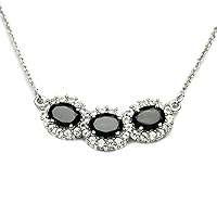 Graceful Black Spinel Necklace White Topaz- Wedding Jewelry Gift Proposal Necklace Sterling Silver Gemstone Jewelry