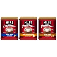 Hills Bros Instant Cappuccino Mix Variety Pack with French Vanilla, Salted Caramel, and White Chocolate Caramel Instant Coffee Beverage Mix (3 Count)