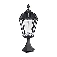 Outdoor Solar Post Light with Pier Base, Black Aluminum and Beveled Glass, Royal Bulb 120 Lumens Warm White LED, Mount on Column, Pillar, or Flat Exterior Surface (98B011)