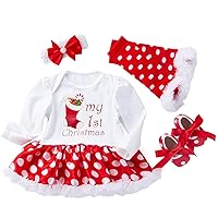 Toddler Kids Girls Infant Christmas Romper Dress Jumpsuit Hairband Socks Shoes Set Cloths Girls Midi and Dresses