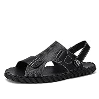 Men's Leather Sandals Fashion Convertible Hiking Sandals Beach Vacation Non-Slip Walking Slides（Black 8.5）