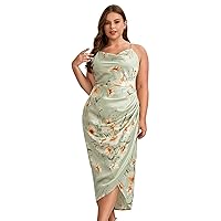 Floerns Women's Plus Size Satin Spaghetti Strap Cowl Neck Wrap Party Cami Dress