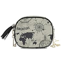 ALAZA PU Leather Small Crossbody Bag Purse Wallet Vintage World Map Globe Compass Retro Cell Phone Bags with Adjustable Chain Strap & Multi Pocket