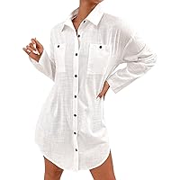Women Summer Dress Tshirt Beach Women 2023 New Shirt Dresses Short Sleeve Distressed Dress Button Down Casual