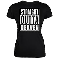 Old Glory Straight Outta Heaven Black Juniors Soft T-Shirt - Large