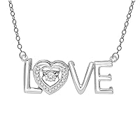 Sterling Silver 1/8 CT.TDW. Love Diamond Pendant Necklace for Women & Girls(I-J, I2)