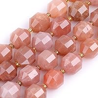 JOE FOREMAN 12mm Hand Faceted Genuine AAA Orange Moonstone Bicone Natural Gemstone Beads for Jewelry Making Adults Bulk Full 15
