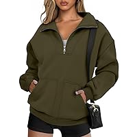 CHICZONE Womens Oversized Quarter Zip Pullover Long Sleeve Half Zip Fleece Sweatshirts Fashion Fall Y2K Hoodies Army Green M