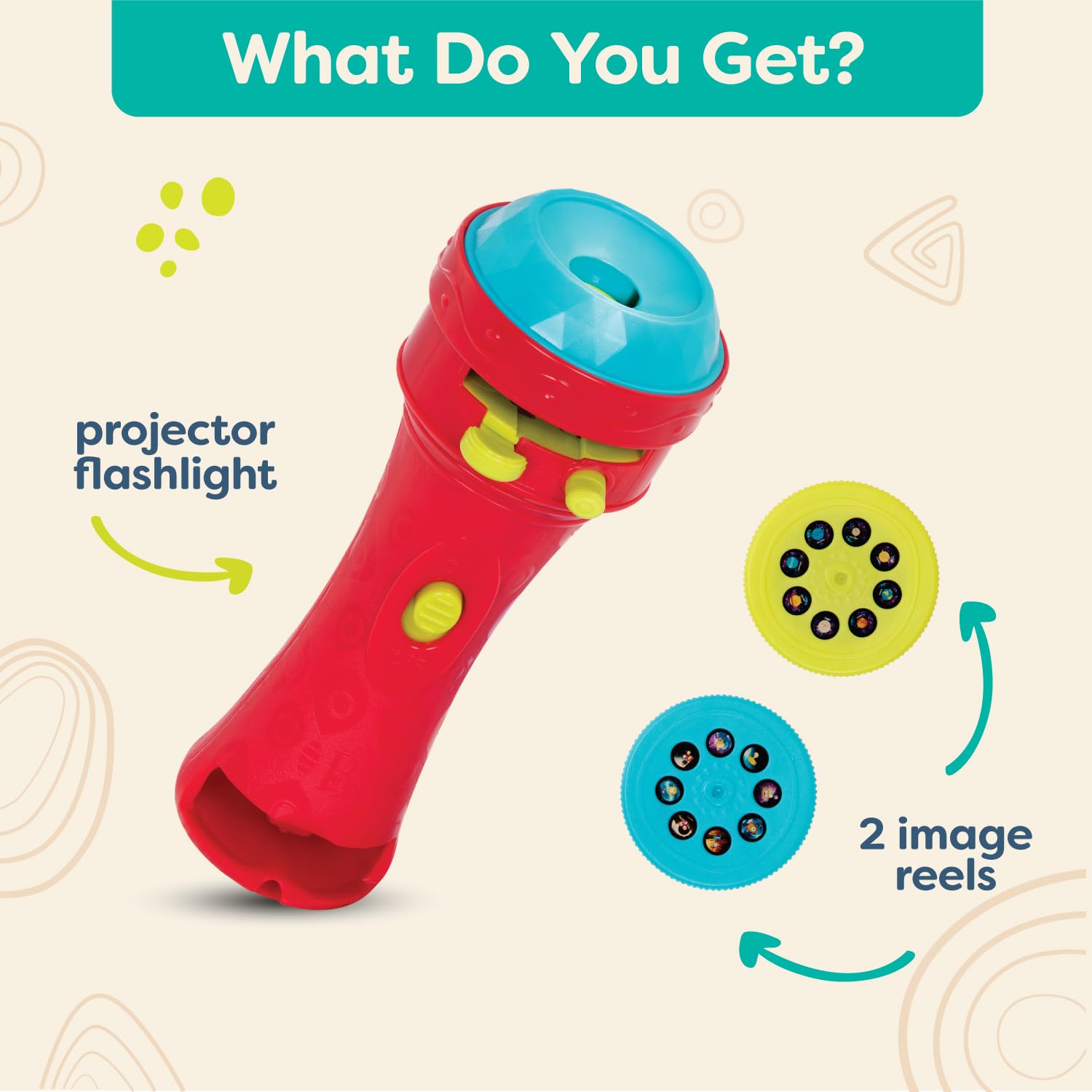 B. toys by Battat – Light Me To The Moon – Children’s Projector Flashlight with Image Reels That Make Everything Cosmic & Bright , Red