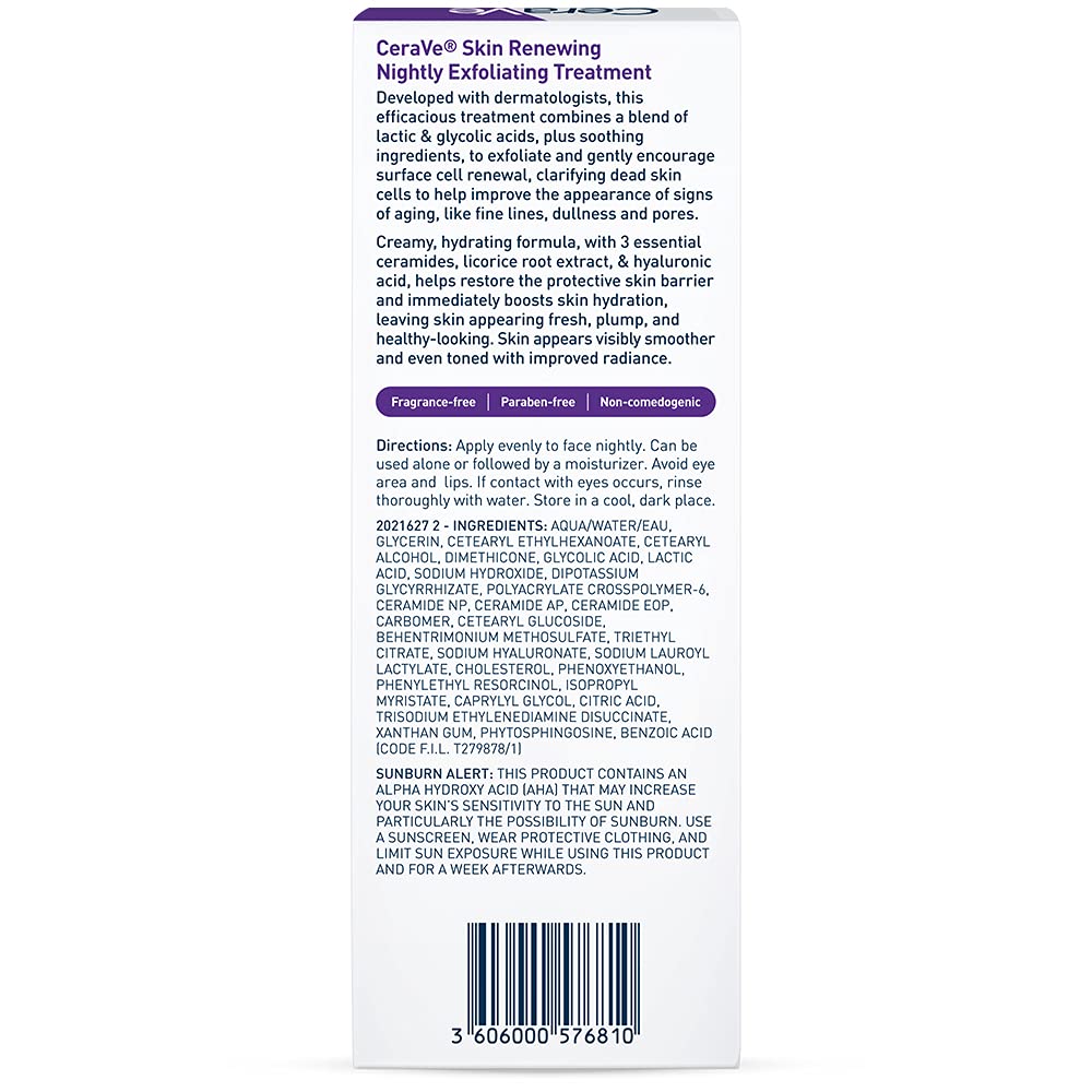 CeraVe Skin Renewing Nightly Exfoliating Treatment | Anti Aging Face Serum with Glycolic Acid, Lactic Acid, and Ceramides| Dark Spot Corrector for Face | 1.7 Oz