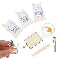 Dollhouse Mini Furniture for 7-14 Years Old Safe Resin Realistic Lightweight Cute Waterproof Kitchen Flour Salt Bags Eggbeater Rolling Pin Decoration 7PCS/Set, Dollhouse Furniture