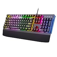 Gaming Keyboard with RGB Backlit, Extended Wrist Rest, Metal Panel, 104 Keys, Multimedia Keys, and Anti-Ghosting,Full Size Quiet Wired Keyboard for Gaming, K520