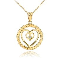 GOLD ROPED CIRCLE DOUBLE HEART WITH DIAMOND PENDANT NECKLACE - Gold Purity:: 10K, Pendant/Necklace Option: Pendant With 16