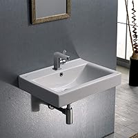 CeraStyle 064200-U-One Hole Mona Rectangular Ceramic Wall Mounted/Self Rimming Bathroom Sink, White