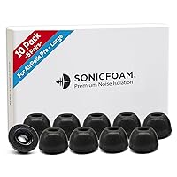 Memory Foam Earbud Tips - Premium Noise Isolation, Replacement Foam Ear Tips, 10 Pack for Airpods Pro (SFAIR Large, Black)