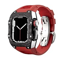 Protector for Apple Watch Series 8, 45mm Luxury Metal Modified Shell Carbon Fiber Titanium Accessories for IWatch 8 7 6 5 4 SE Series (Color : S-Red, Size : 45MM for 8)