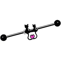 Body Candy Black Anodized Steel Kitty Cat Love Heart Helix Earring Industrial Barbell Piercing 14 Gauge 38mm