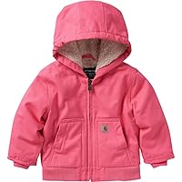 Carhartt Baby Girl's Sherpa-Lined Hooded Canvas Zip-Up Jacket, Pink Lemonade