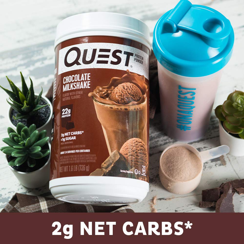 Quest Nutrition Chocolate Milkshake Protein Powder; 22g Protein; 1g Sugar; Low Carb; Gluten Free; 1.6 Pound; 24 Servings