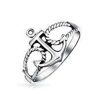 Bling Jewelry Tropical Beach Vacation Sailor Boat Nautical Sea Lover Ocean Rope Open Mariners Anchor Band Ring For Women Teen Oxidized 925 Sterling Silver