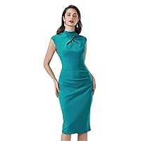 Dresses for Women Mock Neck Cut Out Split Hem Dress (Color : Teal Blue, Size : Large)