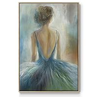 Renditions Gallery Canvas Glam Wall Art Prints for Home Decor Elegant Lady in a Blue Dress Abstract Natural Floater Frame Paintings for Bedroom Office Kitchen - 25