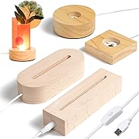 Wood LED Light Base for Resin Art Dispaly, Laser Crystal, Glass, Paperweight Lot 4-in-Set 2.8-5.9inch